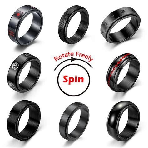 Bague Anti Stress Pour Homme Et Femme Anneau Noir En Acier Inoxydable