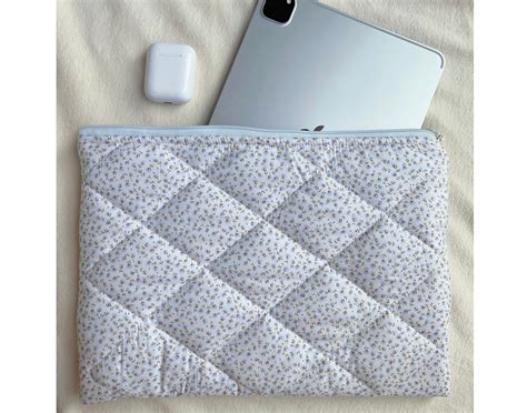 Handmade Quilted Laptop Sleeve Quilted Ipad Pouchblue Floral Etsy