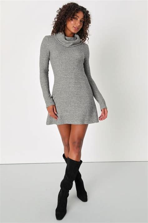 Sweet Forecast Heather Grey Cowl Neck Mini Sweater Dress Mini Sweater