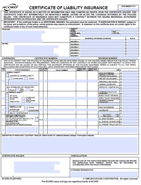 Certificate Of Insurance Blank Smarter Not Harder