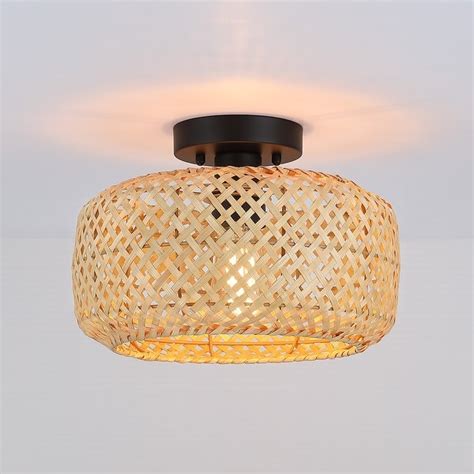 1 Light Bohemian Bamboo Semi Flush Mount Ceiling Light D12x H8 1