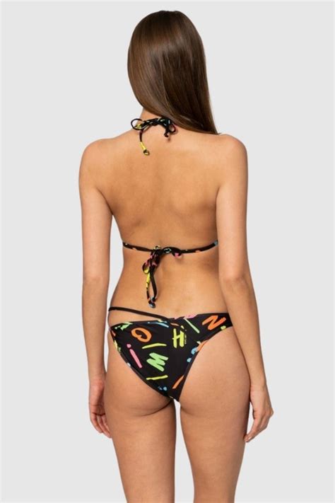 MOSCHINO Czarny dół od bikini w neonowe litery