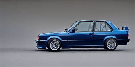 Bright Dark Blue BMW E30 Drifting Hyper Realism Stable Diffusion