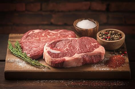 Premium Photo Butchers Delight Raw Rib Eye Steak Showcased With Salt