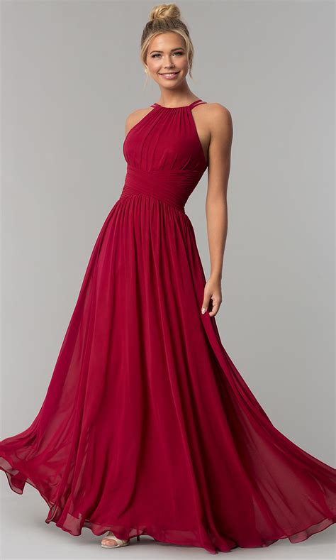 Long Chiffon Military Ball Dress With Ruched Waist