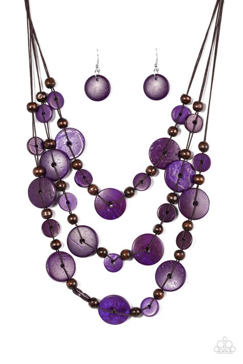 Paparazzi South Beach Summer Purple And Brown Wooden Bead Necklace