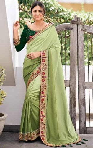 Traditional Designer Party Wear Sea Green Color Vichitra Silk Saree