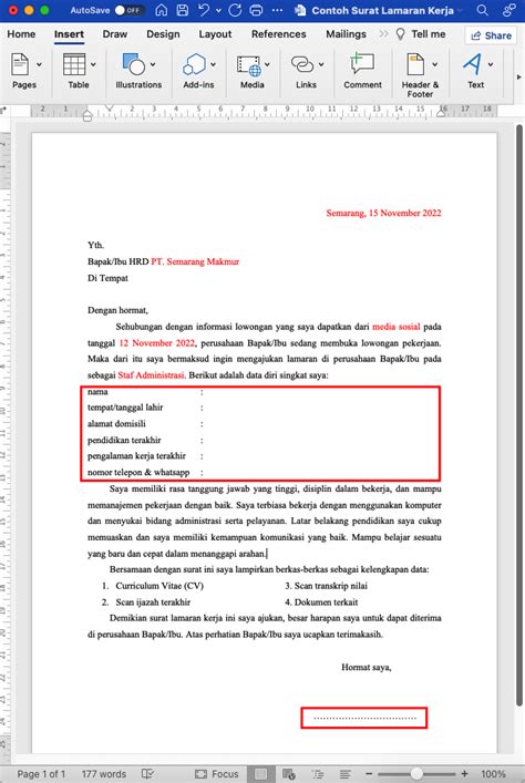 Download Contoh Surat Lamaran Kerja Word Docx