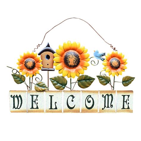 Metal Sunflower Welcome Sign Hanging Wall Art Door Decor For Indoor