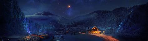 Download Cottage In Winter Night Wallpaper | Wallpapers.com