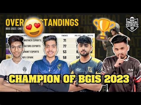 Bgis Points Table Day Grand Finals Overall Standings India