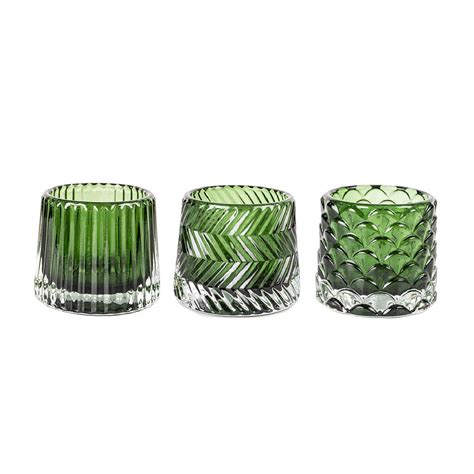 Green Retro Style Cut Glass Tea Light Holders By The Danes