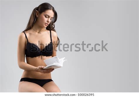 Tall Sexy Brunette Woman Black Lingerie Stock Photo