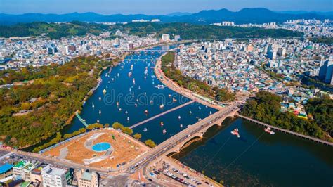 Aerial View of Jinju Namgang Yudeung Festival in Jinju City, Sou ...