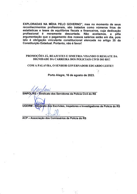 SINPOL RS NOTA OFICIAL DAS ENTIDADES REPRESENTATIVAS DA POLÍCIA CIVIL