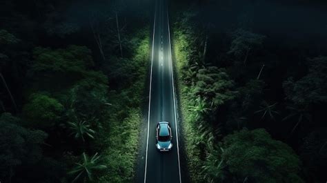 Premium Photo | Car in the night road top view