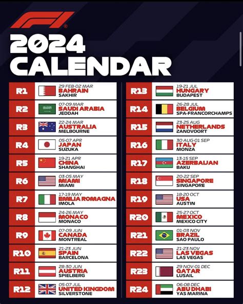 The F1 2024 Calendar - 24 races with Regionalization : r/Formula1RacingSeries