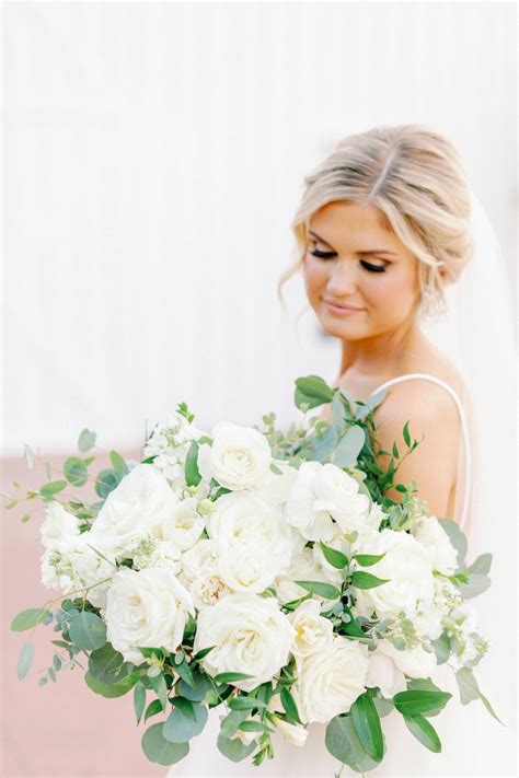 Large White and Light Green Bridal Bouquet | White wedding flowers ...