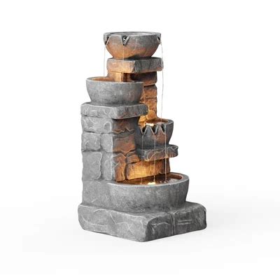 Teamson Home Cascading Bowls Stacked Stones Led Outdoor Water