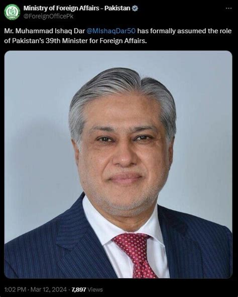 Pml Ns Ishaq Dar Formally Assumes Charge As Foreign Minister