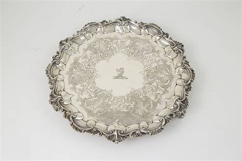 Victorian Sterling Silver Salver Shaped Circular With Shell And