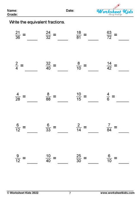 Math Equivalent Fractions Worksheets