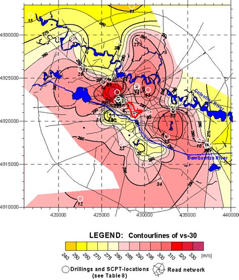 Contour Map Of The Mean Weighted Shear Wave Velocity V S 30 For