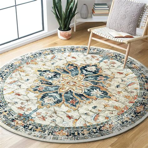 Amazon.com: RELEANY 4ft Round Rug, Area Rugs 4ft, Washable Rug, Non