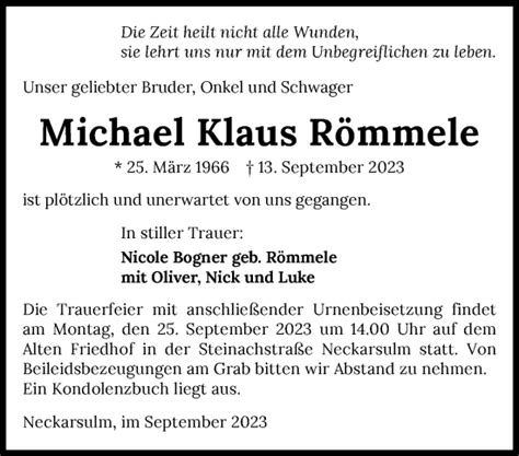 Traueranzeigen Von Michael Klaus R Mmele Trauerundgedenken De