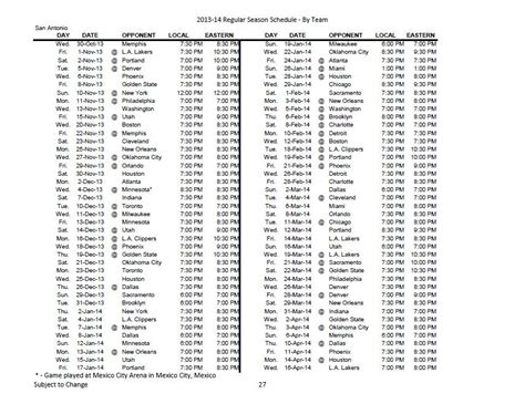 Printable Spurs Schedule Printable Calendars At A Glance