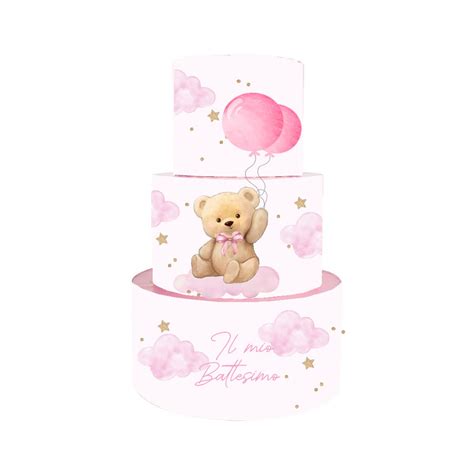 Torta Scenografica Battesimo Teddy Rosa