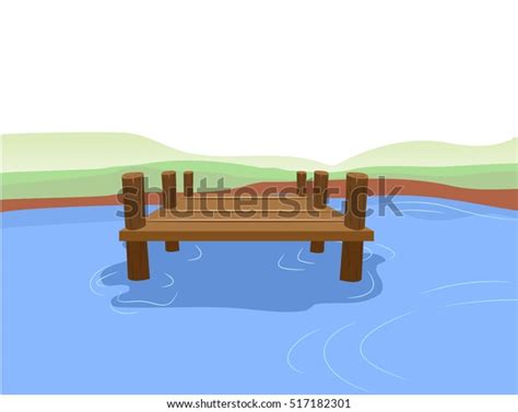 Illustration Lake Wooden Jetty Stock Vector Royalty Free 517182301