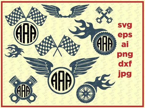 Race Svg Racing Clipart Monogram Frame Svg Flag Svg Wheel On Fire