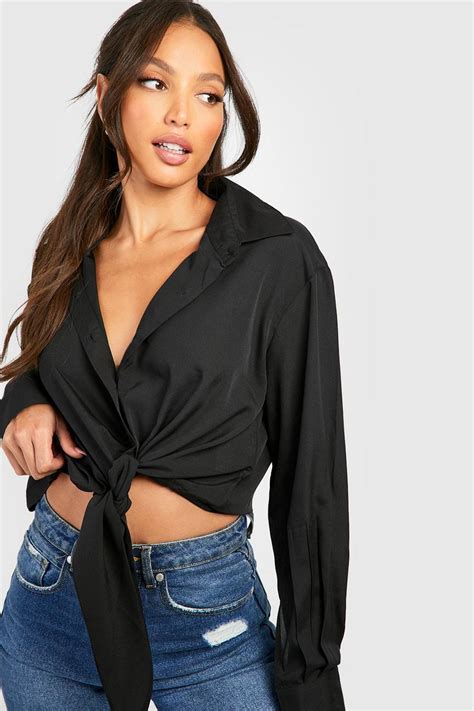 Womens Tie Front Shirt Boohoo Uk