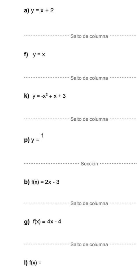 Para Cada Una De Las Siguientes Funciones Construir Una Tabla De