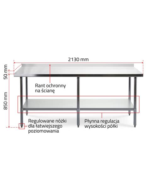 Stół roboczy z rantem ochronnym blat 210x70 cm ze stali nierdzewnej