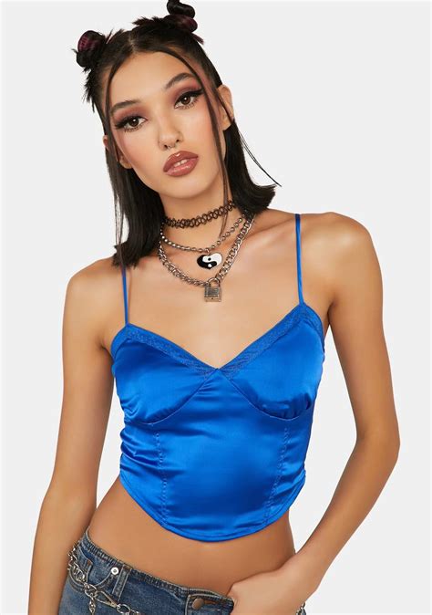 Silky Crop Tank Top Blue Dolls Kill