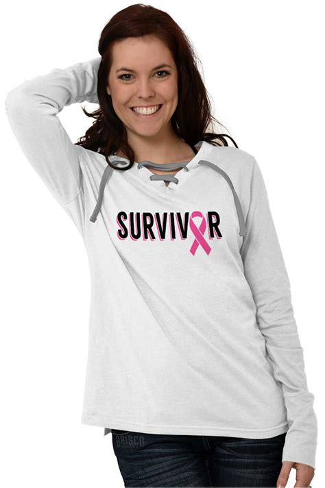 Survivor Pink Ribbon Breast Cancer Awareness Womens Long Sleeve Laceup