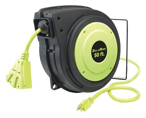 Retractable Cord Reel, 120V AC, Triple Tap Connector, 50 ft, Black Reel ...