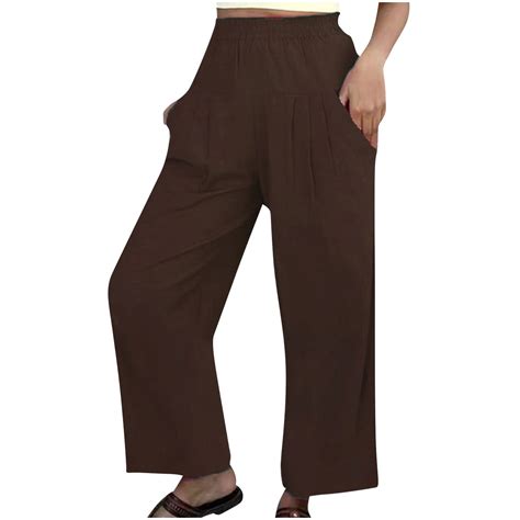 Ywdj Wide Leg Linen Pants For Women Plus Size With Pockets Wide Leg