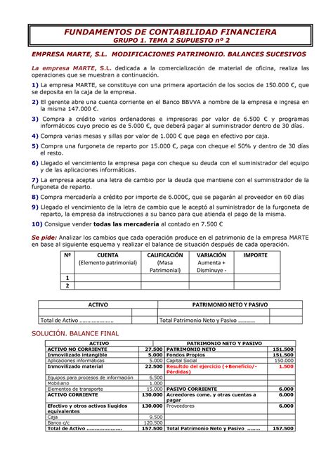 Supuesto N Pr Cticas Fundamentos De Contabilidad Financiera Grupo