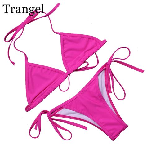 Cheapest Trangel Bikini Set Solid Swimwear Women Sexy Halter Top High