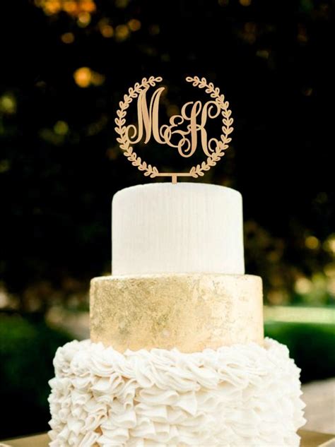 Custom Monogram Wedding Cake Topper Initial Wooden Topper Rustic Cake