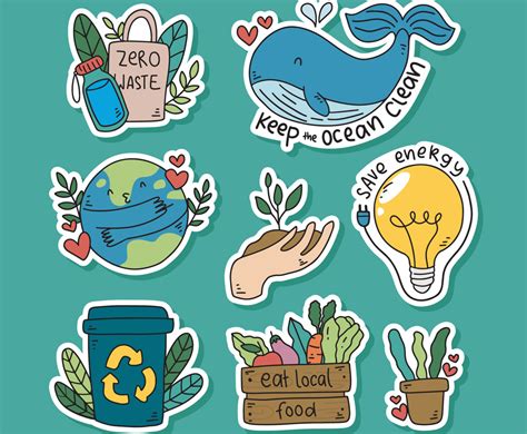 Set Of Cute Hand Drawn Sticker For Earth Day Campaign Vector Art