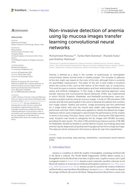 PDF Non Invasive Detection Of Anemia Using Lip Mucosa Images Transfer