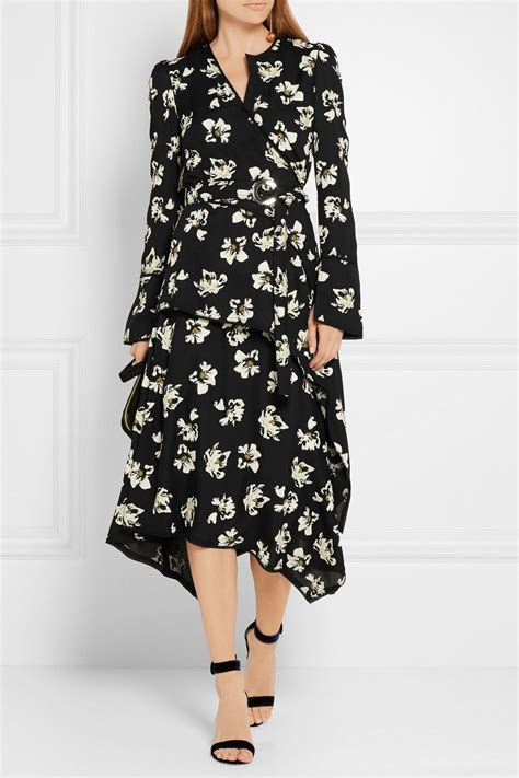 Proenza Schouler Wrap Effect Printed Crepe Midi Dress Modern