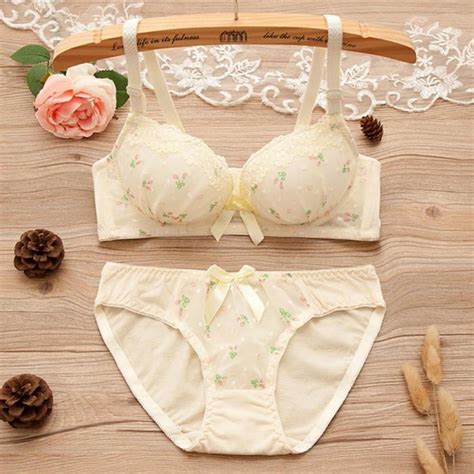 Print Bow Lace Cotton Bra Sets Women Push Up Lingerie Bra Panties Sets