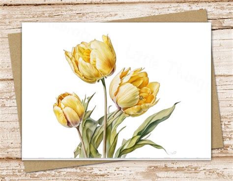 Watercolor Yellow Tulips Card Set Farmhouse Flowers Spring Floral