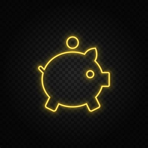 Yellow Neon Icon Cash Money Piggy Bank Transparent Background