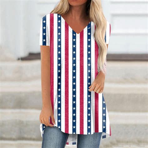 Seniver Th Of July Tops Independence Day Sunflower Women Short Sleeve